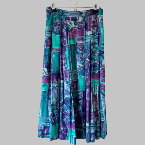 Vintage Bellessa Abstract Print Midi Maxi Skirt Made in Canada - Picture 2 of 14